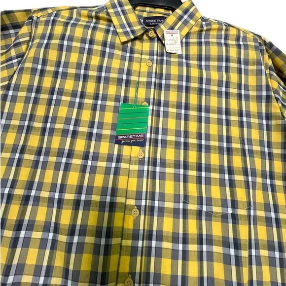 VINTAGE 80s YELLOW/GRAY LONG SLEEVE SHIRT VTG SPARETIME NEW NWT MENS PLAID SHIRT - Picture 4 of 4